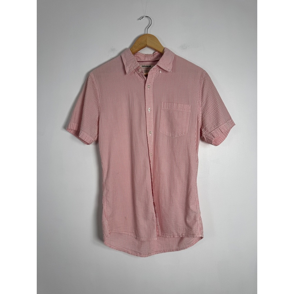 Preppy Goodthreads Mens Medium Slim Fit Seersucker Shirt Red White Stripe Cotton